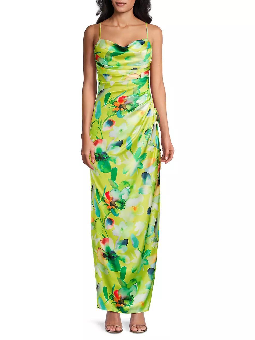 Floral Ruched Sateen Column Gown Product Image