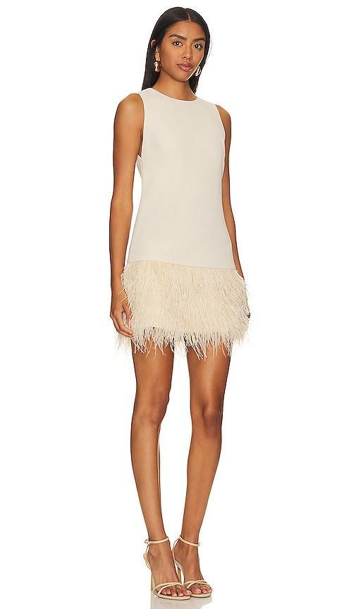 Alice + Olivia Coley Feather Dress in Cream. Product Image