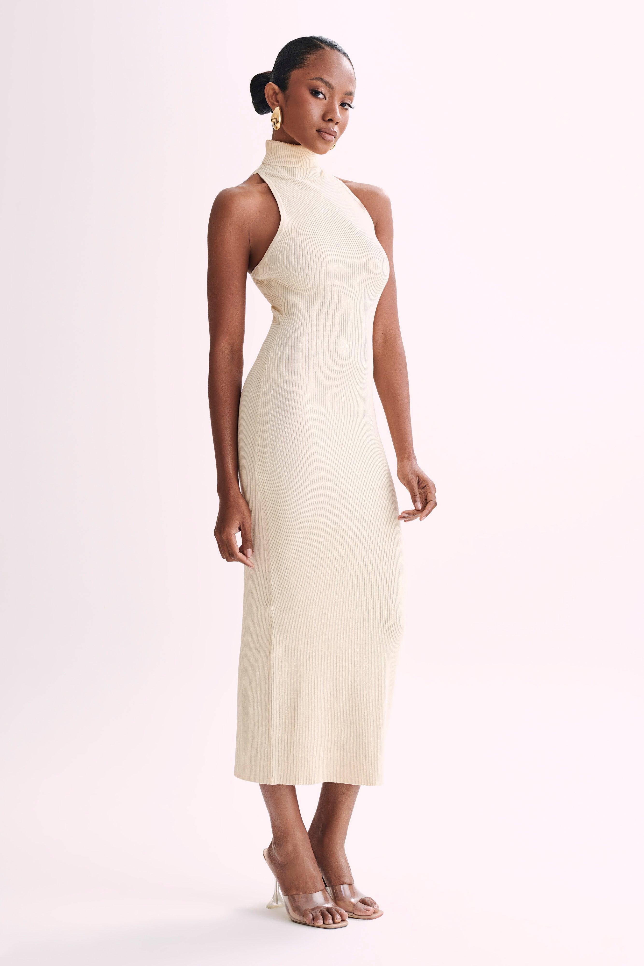 Connie Turtleneck Knit Midi Dress - Cream Product Image