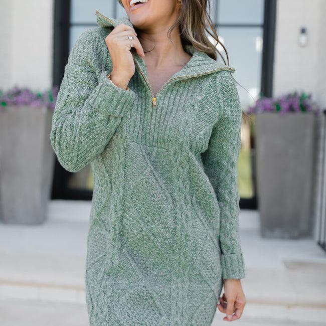 Eyes For You Olive Half Zip Sweater Dress Product Image