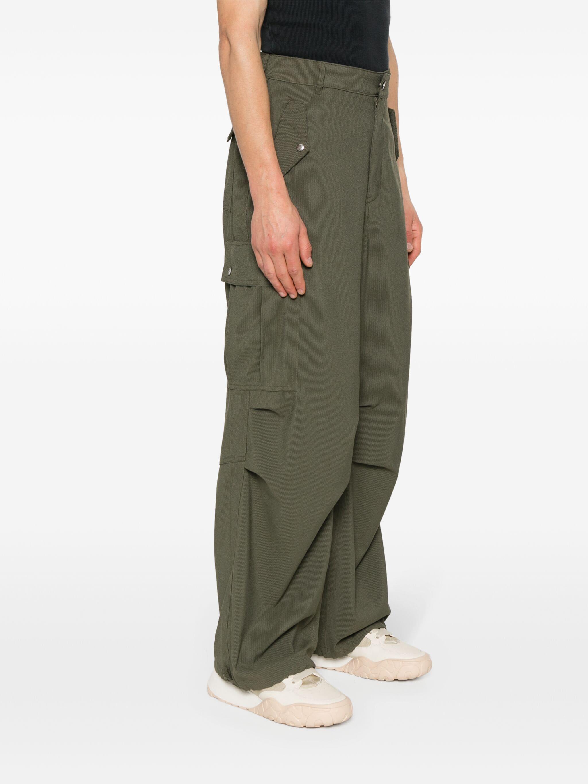 Pinstripe Straight-leg Cargo Pants In Green Product Image