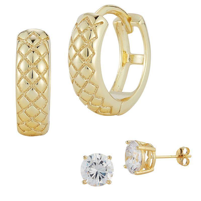 Sunkissed Sterling Cubic Zirconia Stud & Hoop Earring Set, Womens, Gold Tone Product Image