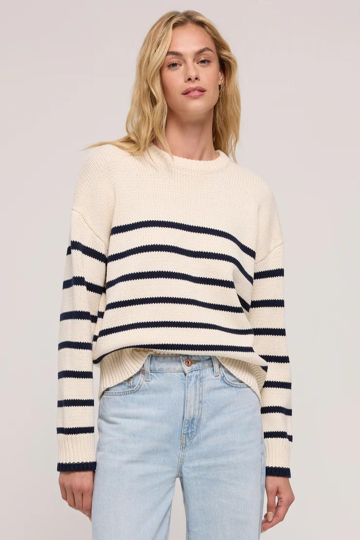 Boyfriend Stripe Sweater- Sea Salt Product Image