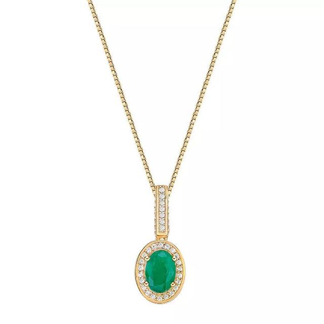 Gemminded 10k Gold Emerald & 1/4 Carat T.W. Diamond Halo Pendant Necklace, Womens Product Image