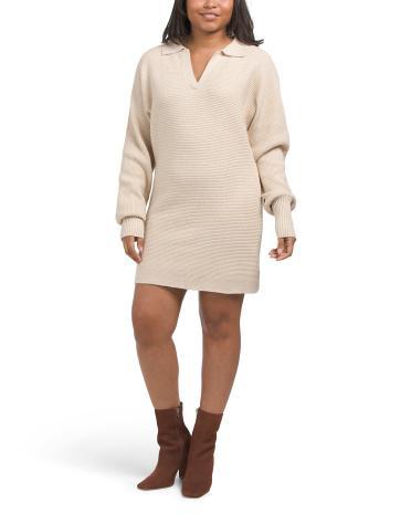 Long Sleeve Collared Sweater Mini Dress for Women Product Image