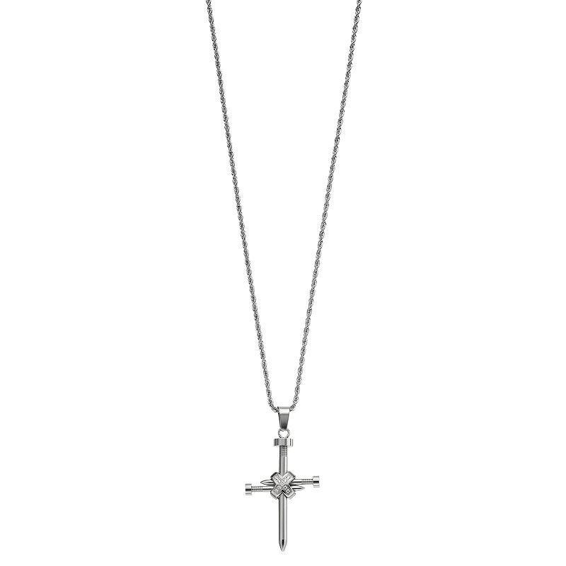 Diamond Brilliance Mens Silver Tone Stainless Steel 1/10 Carat T.W. Lab-Created Diamond Nail Cross Pendant Necklace White Product Image