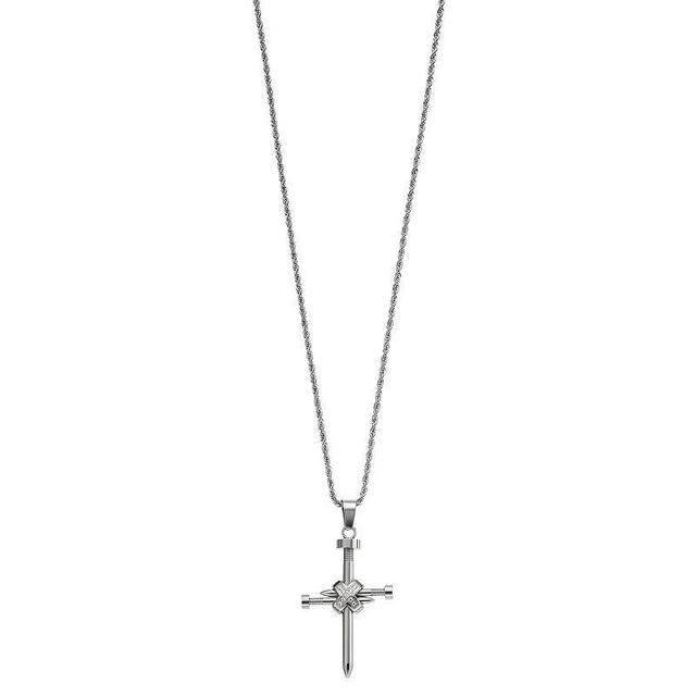 Diamond Brilliance Mens Silver Tone Stainless Steel 1/10 Carat T.W. Lab-Created Diamond Nail Cross Pendant Necklace White Product Image