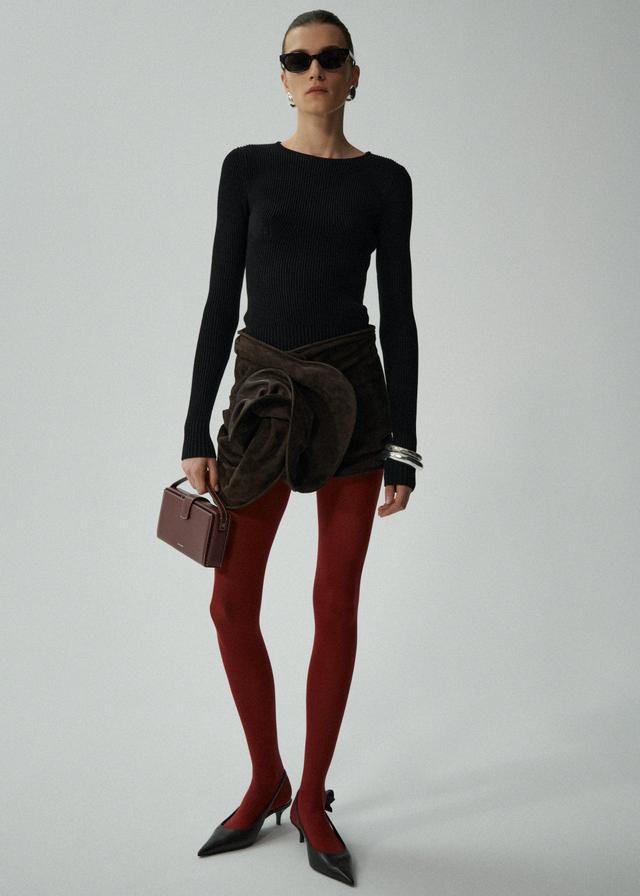 Draped suede mini skirt in brown Product Image