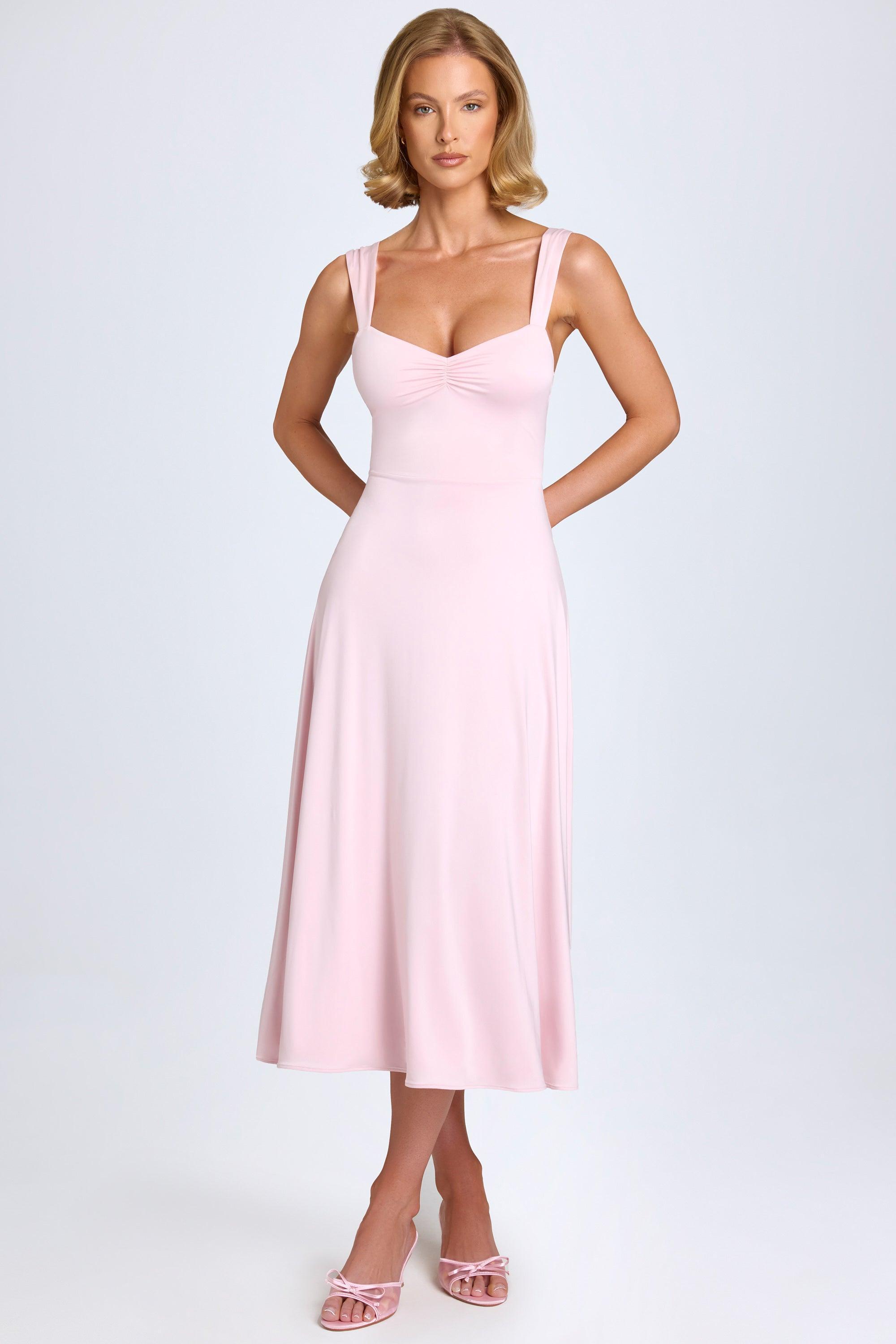 Sweetheart-Neck Ruched Midaxi Dress in Blush Product Image