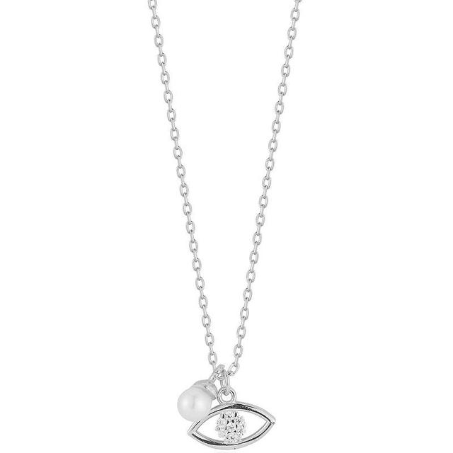 Sunkissed Sterling Freshwater Cultured Pearl & Cubic Zirconia Dainty Evil Eye Pendant Necklace, Womens Silver Tone Product Image