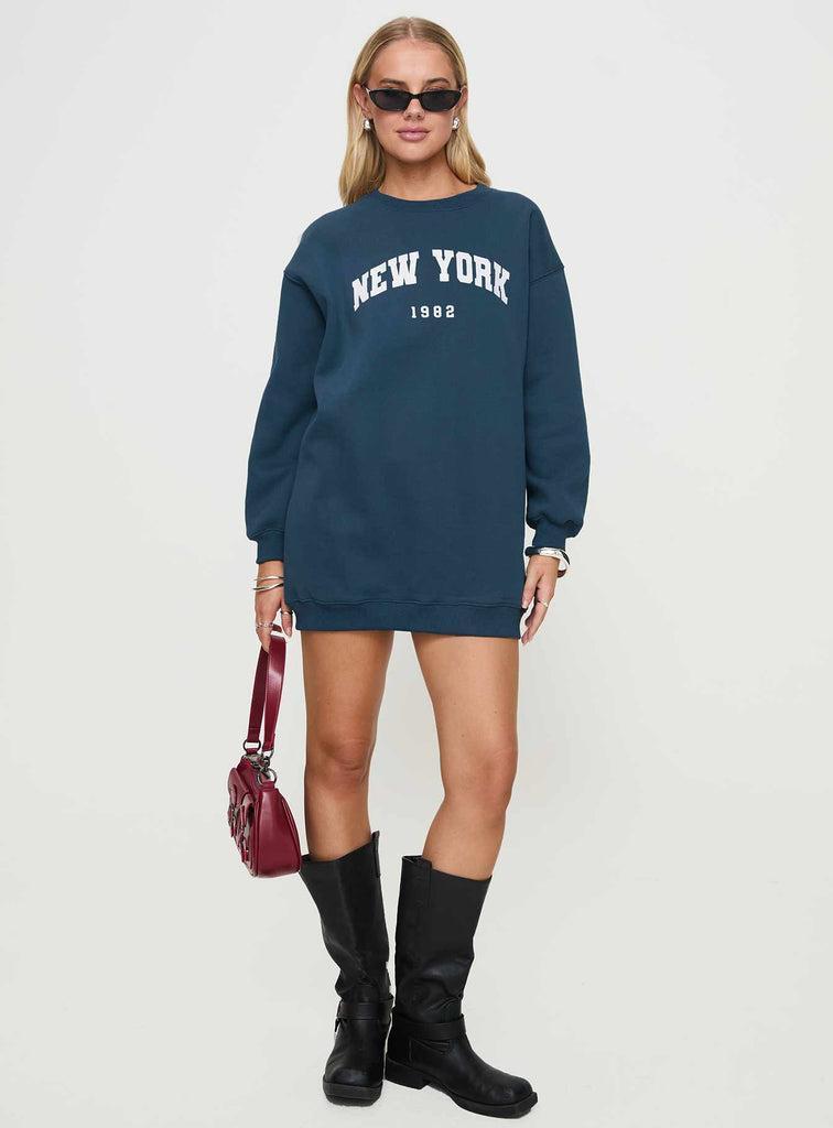 New York Minute Mini Sweatshirt Dress Navy Product Image