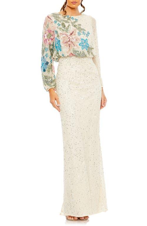 Mac Duggal Embellished Sequin Long Sleeve Blouson Gown Product Image