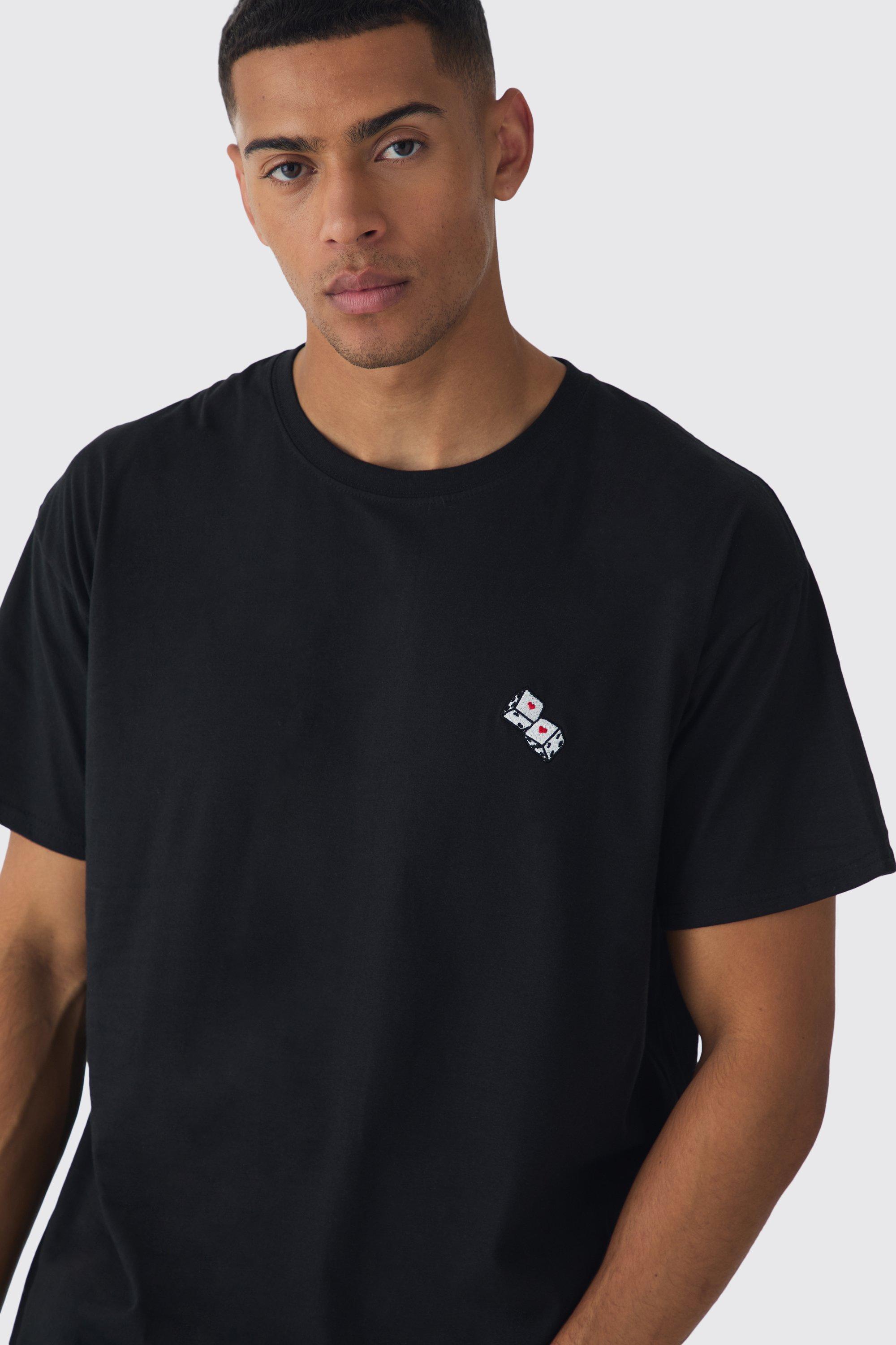 Oversized Rolling Dice Embroidered T-shirt | boohooMAN USA Product Image