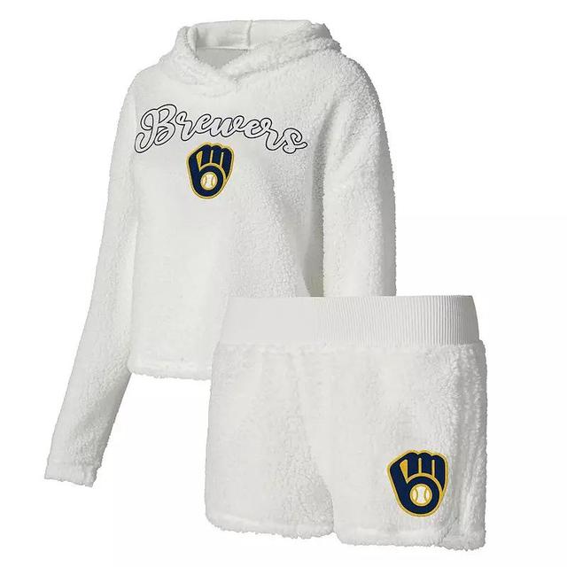 Womens Concepts Sport Cream Milwaukee Brewers Fluffy Hoodie Top & Shorts Sleep Set Product Image