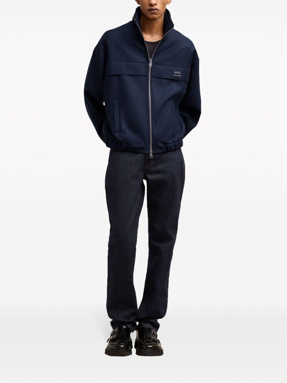 Virgin Wool Hooded Jacket In Blue Product Image