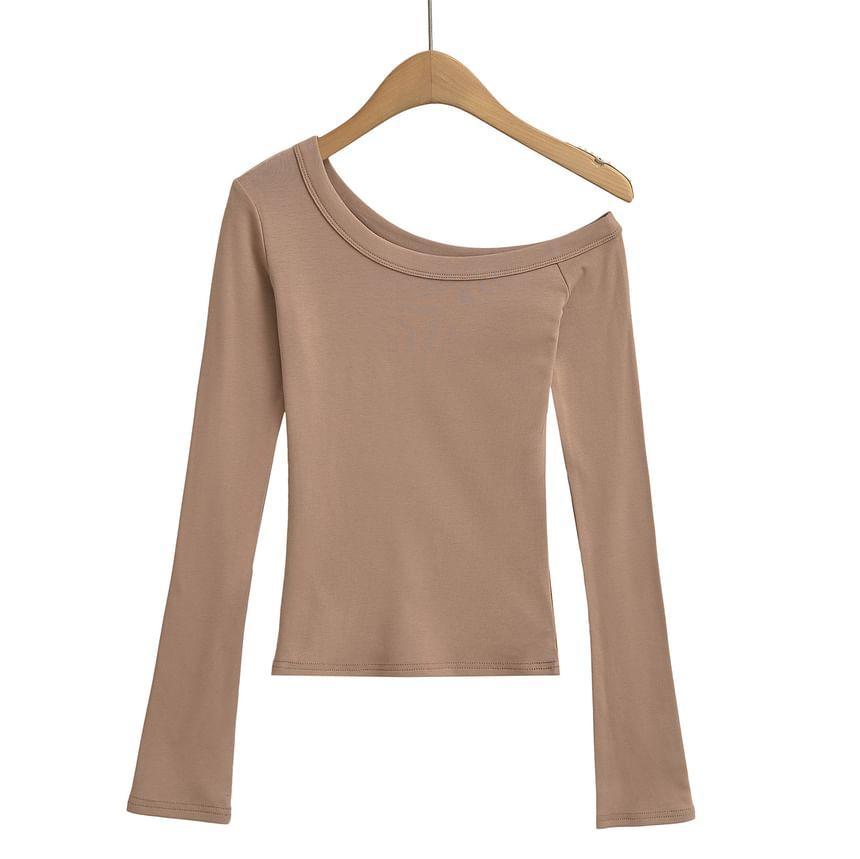 Long-Sleeve Asymmetcal Plain Top Product Image