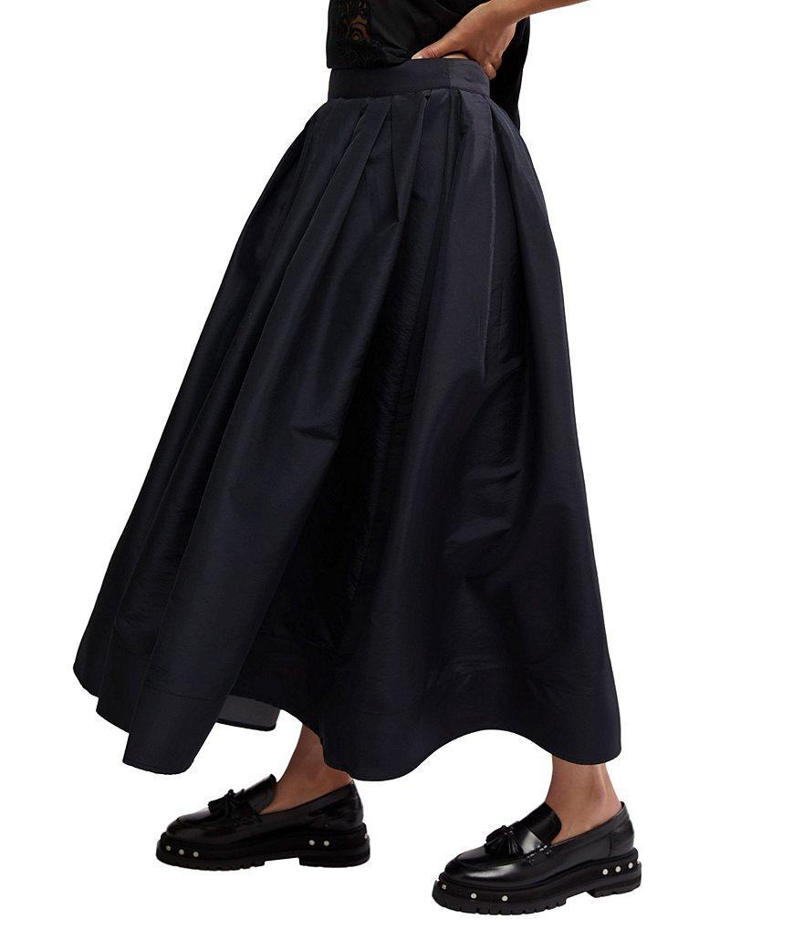 Free People Emilia Full Sheen Finish Poplin High Rise Pleated A-Line Skirt Product Image