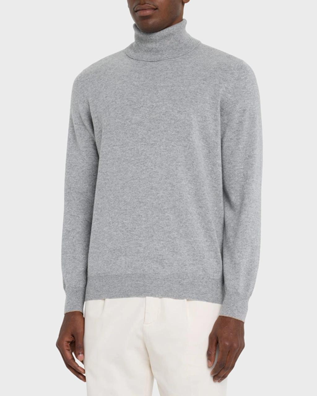 Men's Cashmere Turtleneck Sweater In Grey Product Image