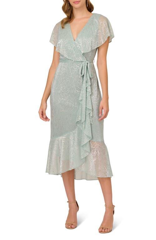 Adrianna Papell Metallic Flutter Sleeve Faux Wrap Dress Product Image