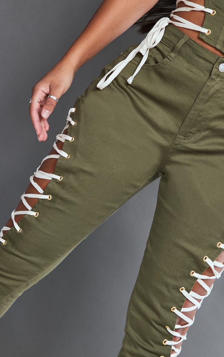 Shape Khaki Lace Up Side Skinny Jeans Product Image