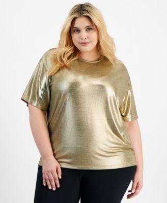 Trendy Plus Size Shine Drop-Shoulder T-Shirt, Created for Macy's Product Image