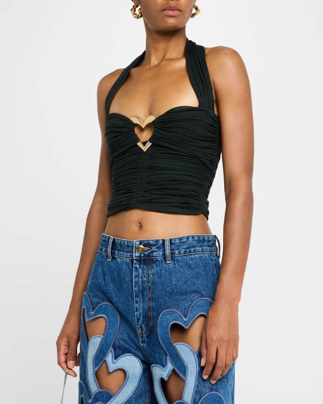 Heart Ruched Halter Crop Top Product Image