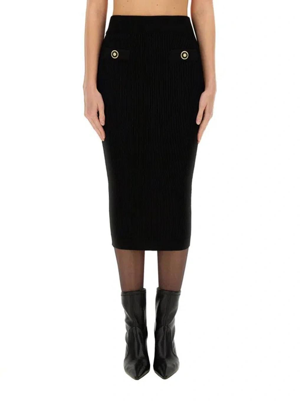 BALMAIN Ribbed Midi Skirt In Black Product Image