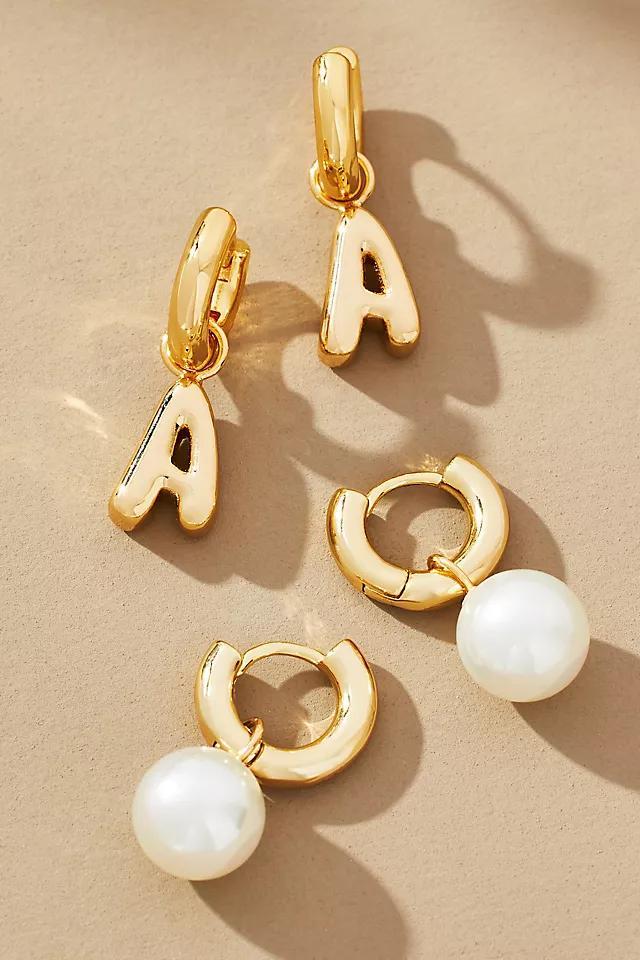 Bubble Letter Monogram and Pearl Earrings, Set of 2 Product Image