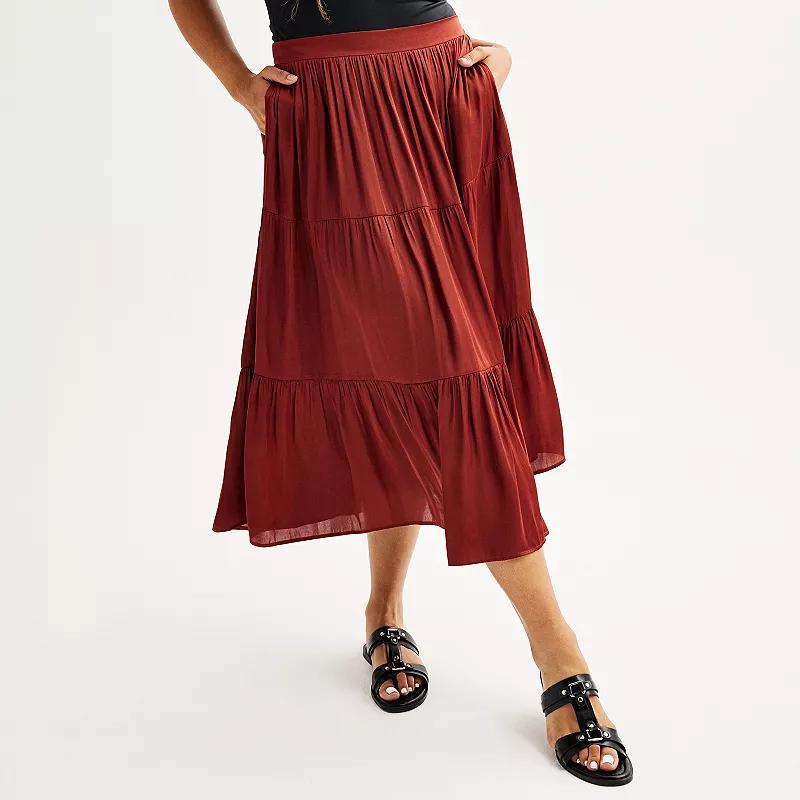 Plus Size Nine West Tiered Midi Skirt, Womens Product Image