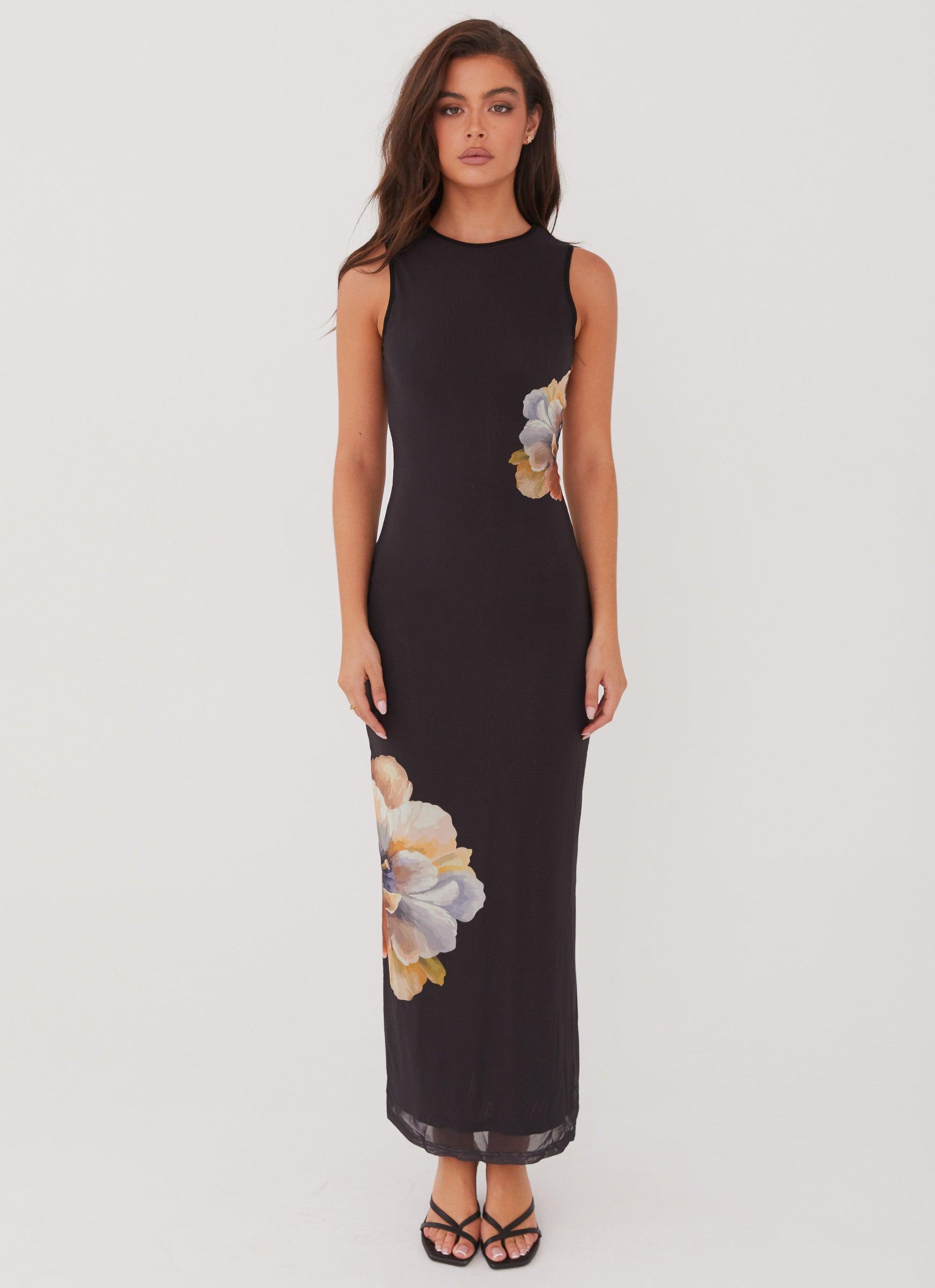 Side Effects Mesh Maxi Dress - Black Orchid Product Image