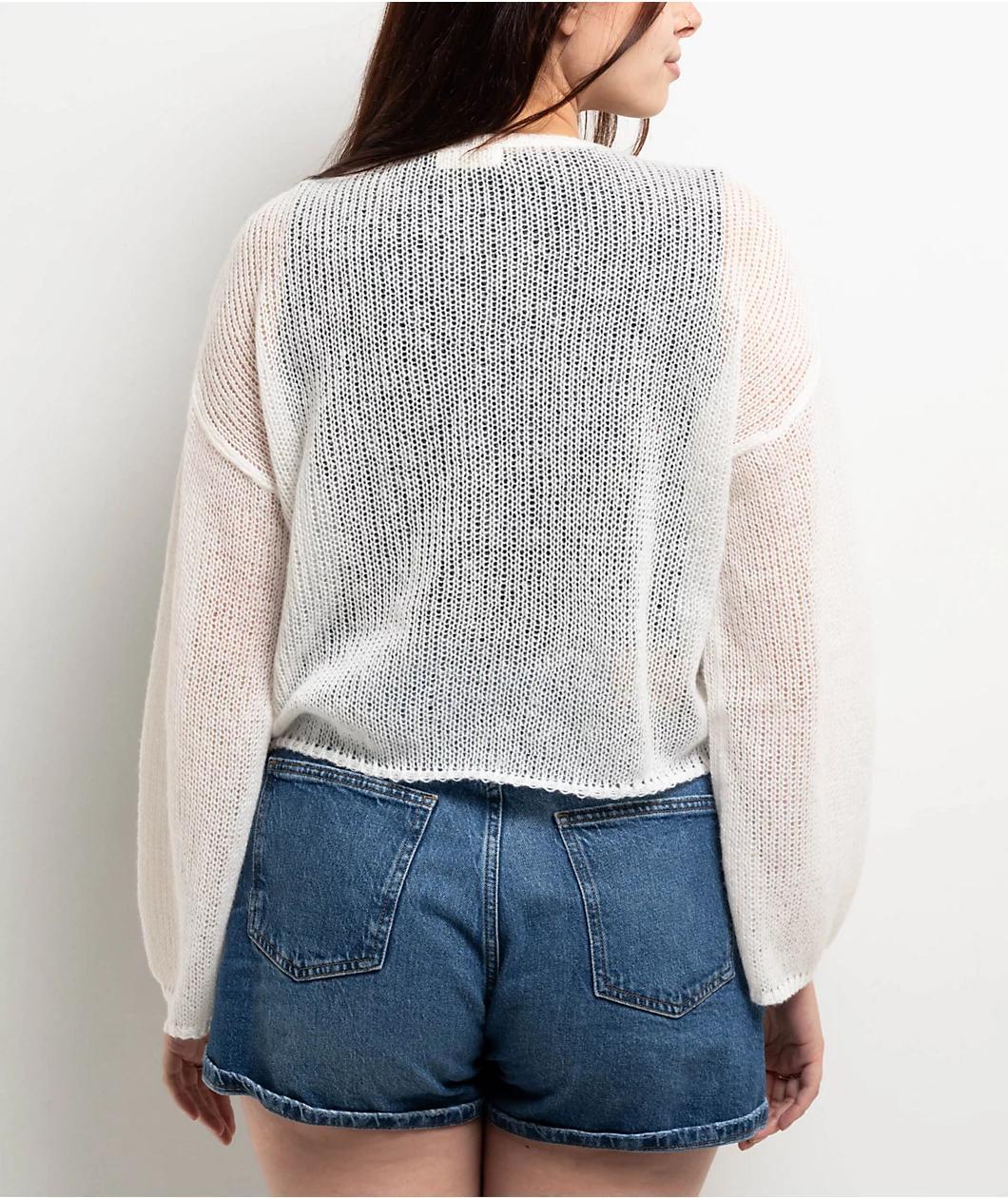 24 Colours Open Knit White Sweater Product Image