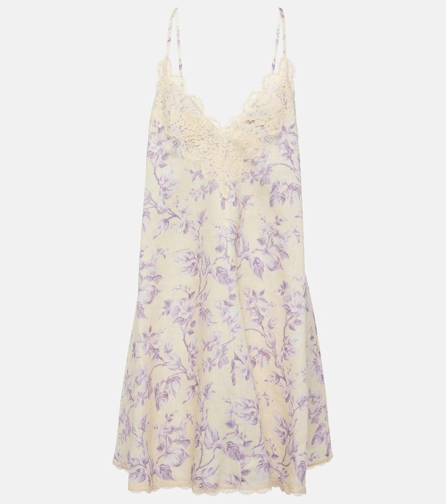 ZIMMERMANN Halliday Lace-trimmed Floral Linen Slip Dress In Yellow Product Image