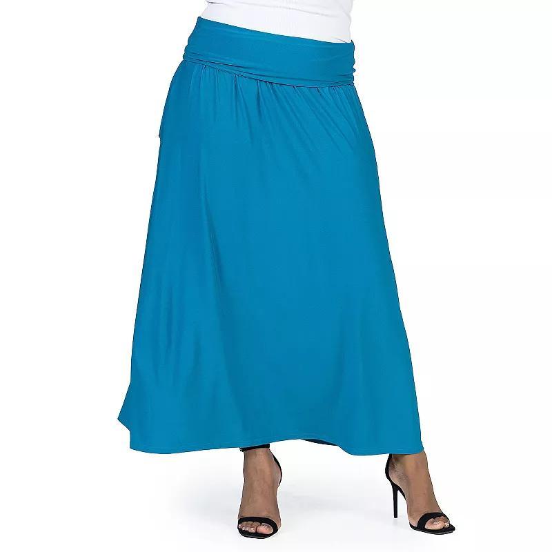 Plus Size 24Seven Comfort Apparel Foldover Maxi Skirt With Pockets, Womens Product Image