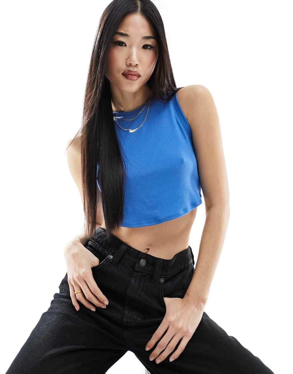 Nike Essentials ribbed cropped tank top in blue  product image