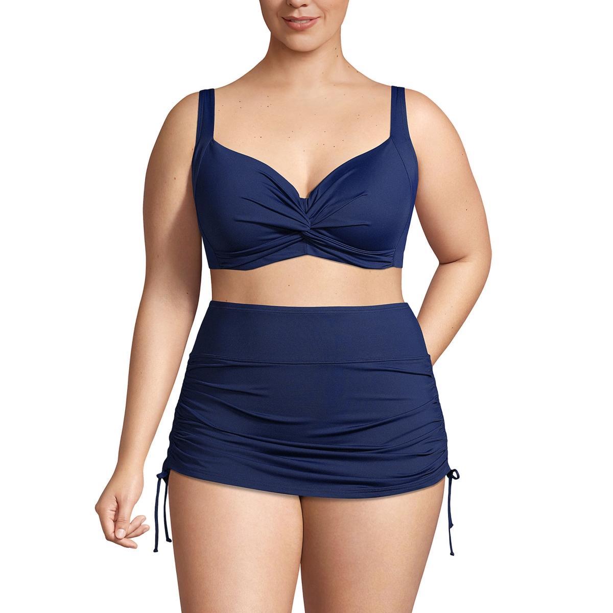 Plus Size Lands End Womens Twist-Front Underwire DDD-Cup Bikini Top Deep Blue Product Image