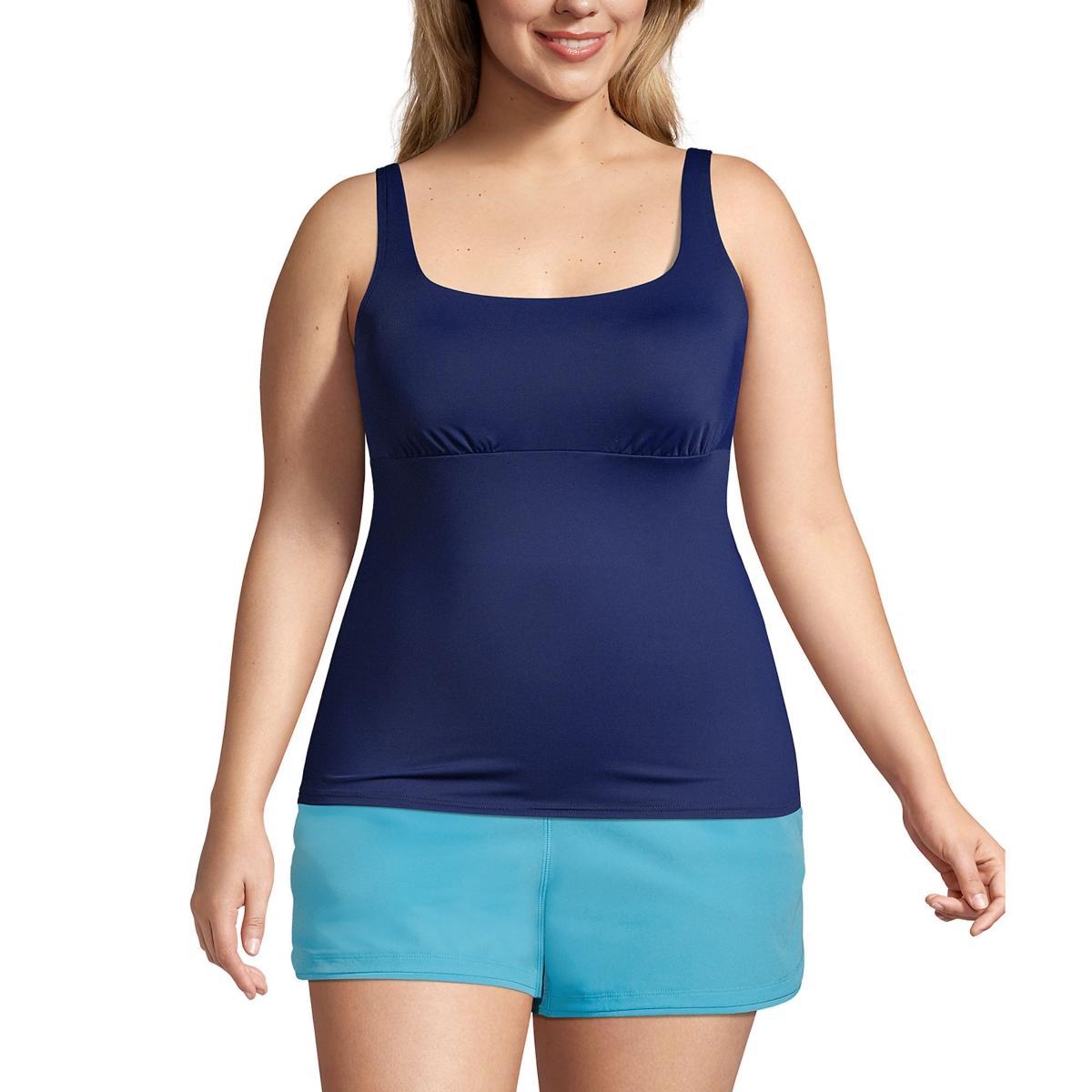 Womens Lands End Tummy Control UPF 50 Squareneck Tankini Top Black Product Image