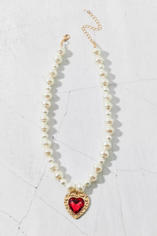 Aphrodite Rhinestone Heart Pearl Necklace Product Image