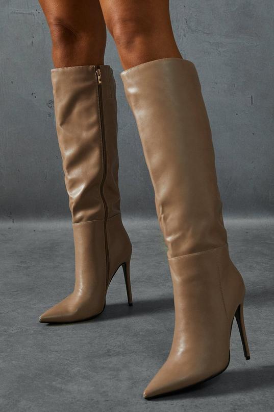 Leather Look Knee High Pointed Boots Product Image