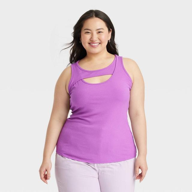 Womens Slim Fit Cut-Out Tank Top - A New Day Purple 1X Product Image