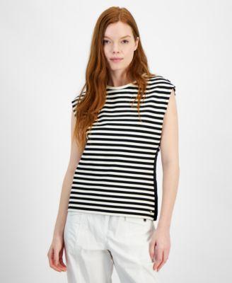 Tommy Hilfiger Womens Striped Dolman-Sleeve Crewneck Top - Blk Product Image