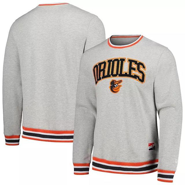 Mens New Era Heather Gray Baltimore Orioles Throwback Classic Pullover Sweatshirt Product Image