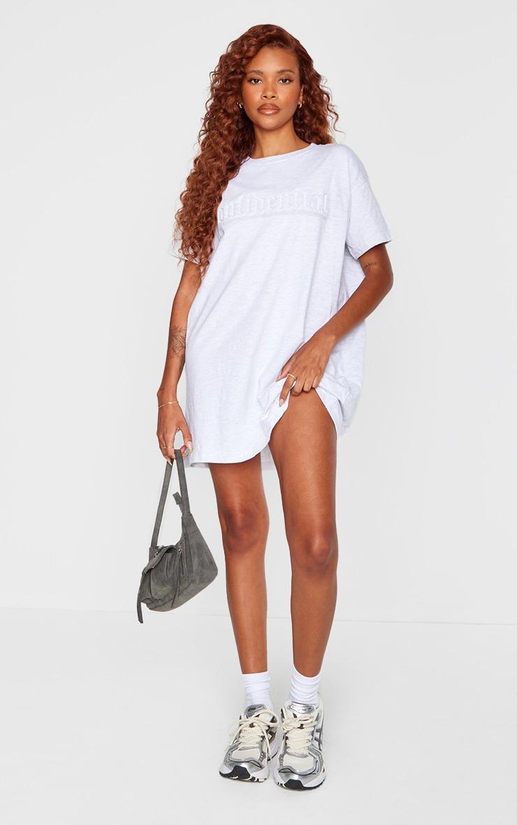 Petite Ash Grey Embossed T-shirt Dress Product Image