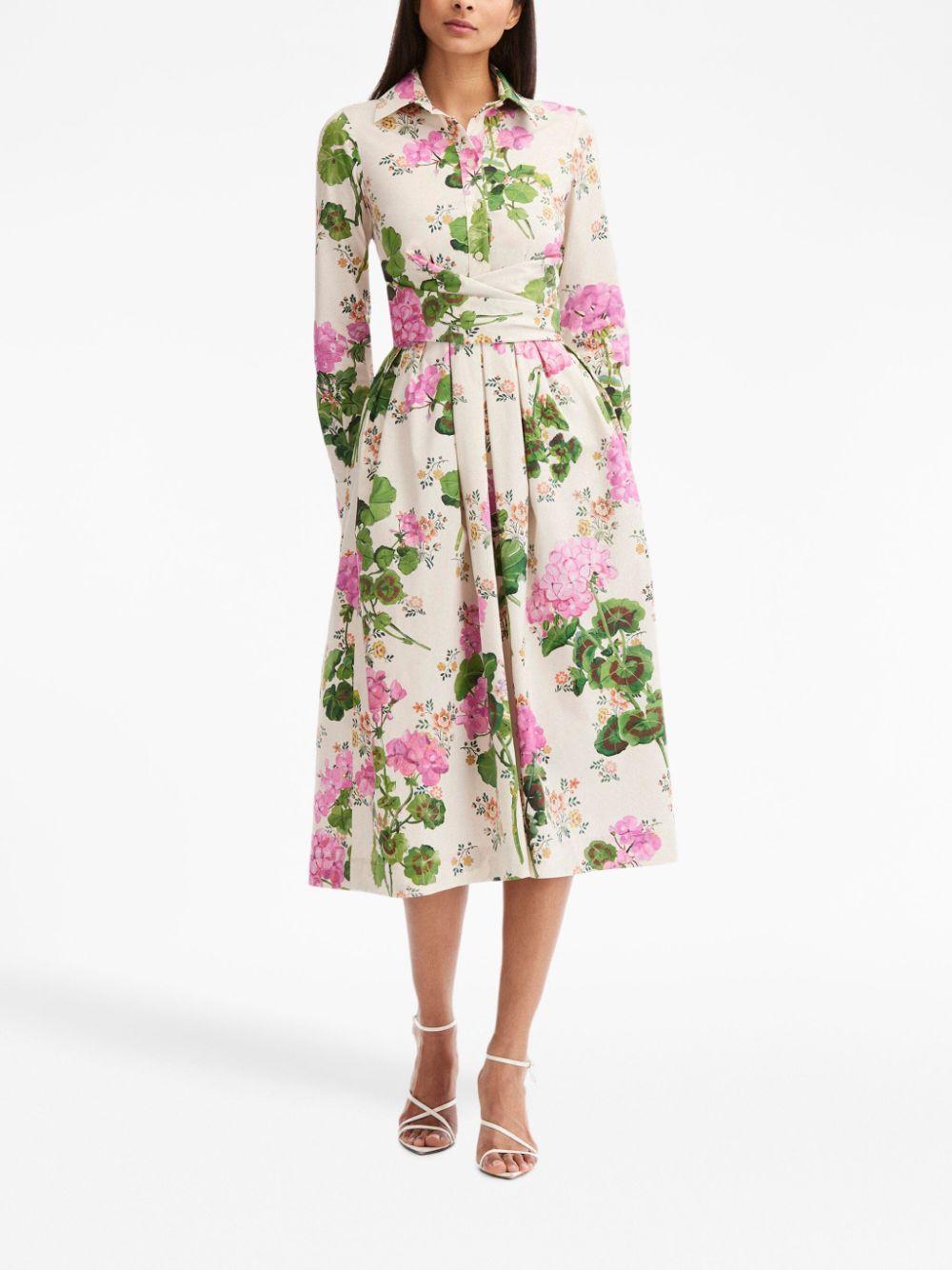 OSCAR DE LA RENTA Geranium Wallpaper Cotton Poplin Dress In Pink Multi Product Image