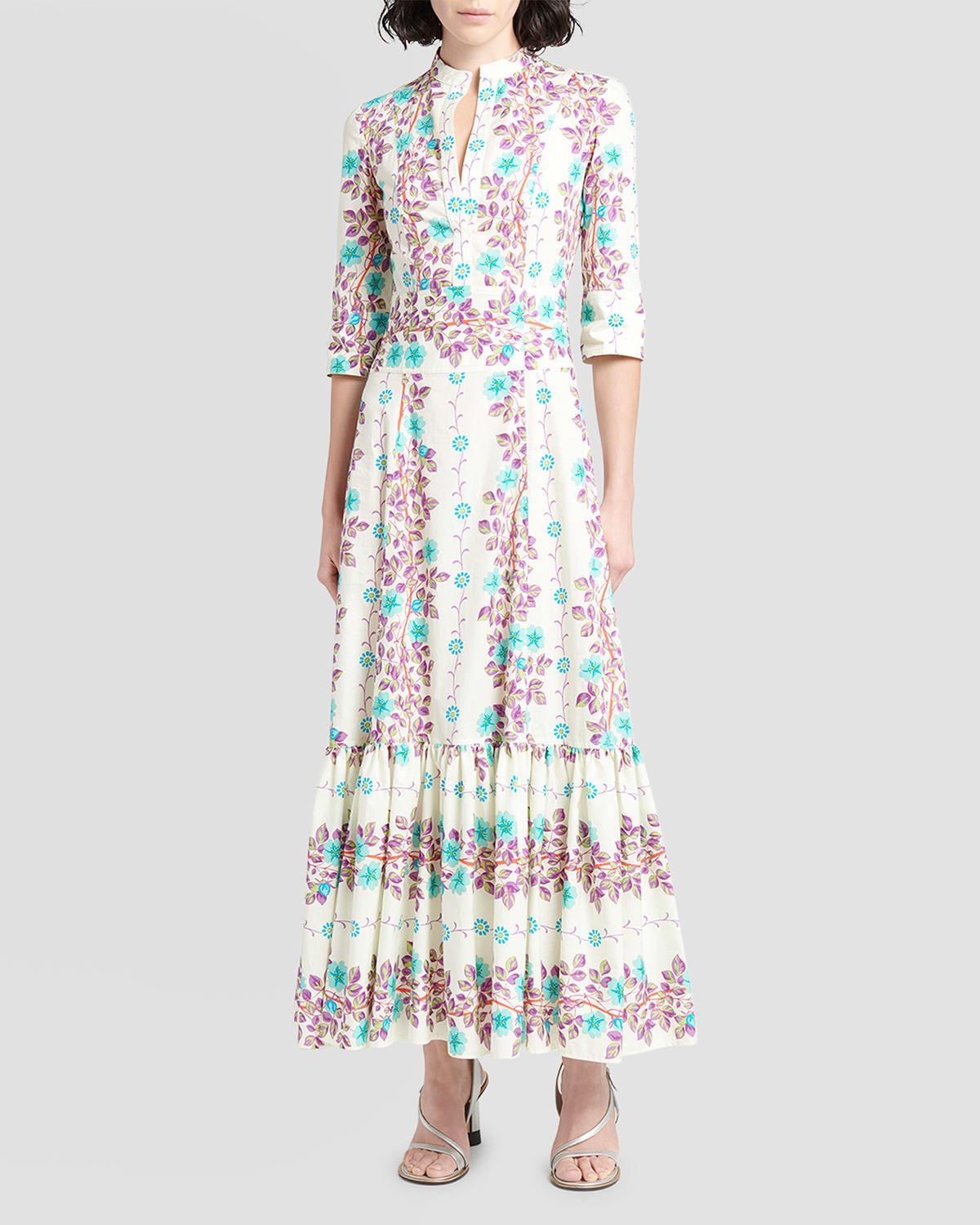 Etro Placed Floral Print Cotton Maxi Dress Product Image