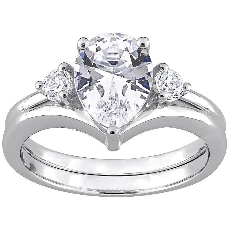 Stella Grace 10k White Gold Lab-Created White Sapphire Engagement Ring Set, Womens Product Image