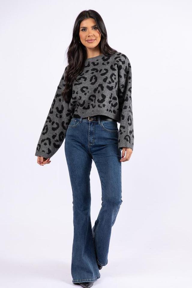 Easy To Find Grey and Black Leopard Sweater Product Image