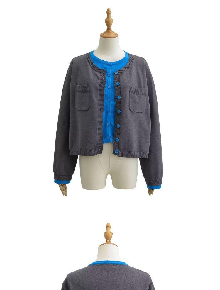 Crewneck Two Tone Button-Up Crop Jacket Product Image