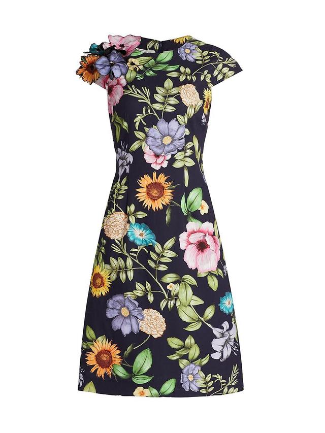 Womens Floral Cap-Sleeve Corsage Midi-Dress Product Image