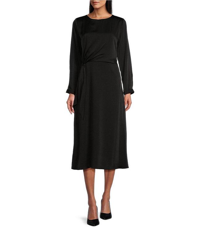 Investments Long Sleeve Crew Neck Faux Wrap Side Tie Midi Dress Product Image