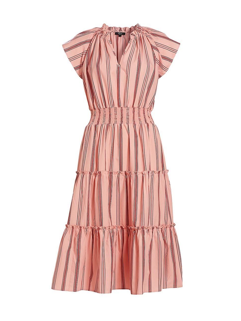 Womens Amellia Striped Linen-Blend Midi-Dress Product Image